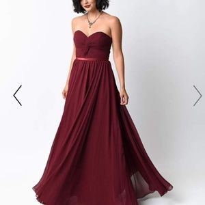 Burgundy Chiffon Strapless Sweetheart Corset Long